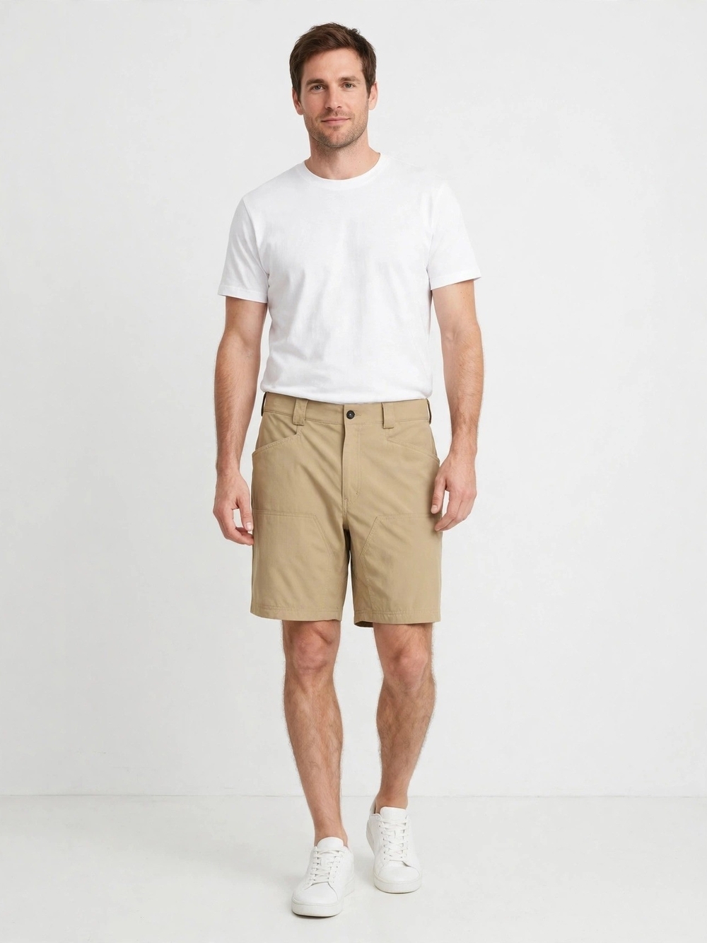 Duluth Trading Mens Tan Shorts 38 Flat Front Nylon Spandex Standard Fit Casual